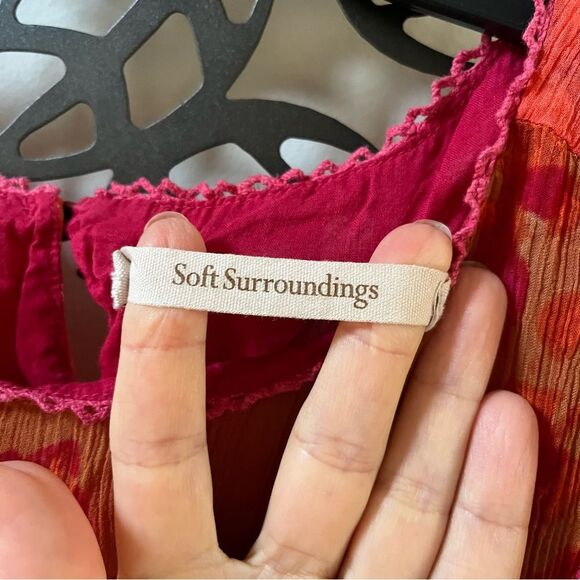 Soft Surroundings Cavatina Smocked Crinkle Chiffon Midi Dress in Red Multi NWOT - Picture 3 of 15